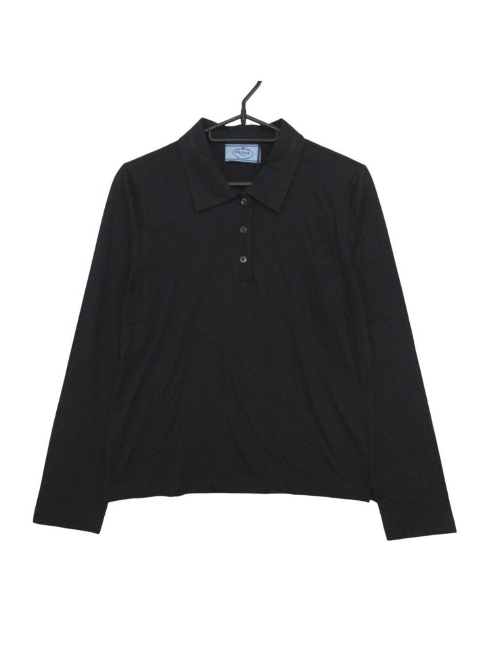 Prada Polo Shirt Long Sleeve Cotton Knit Top Dark Navy